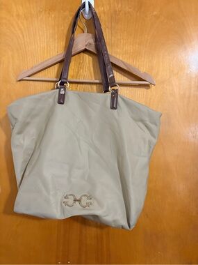 Classic Neutral Tote Bag with Brown Handles